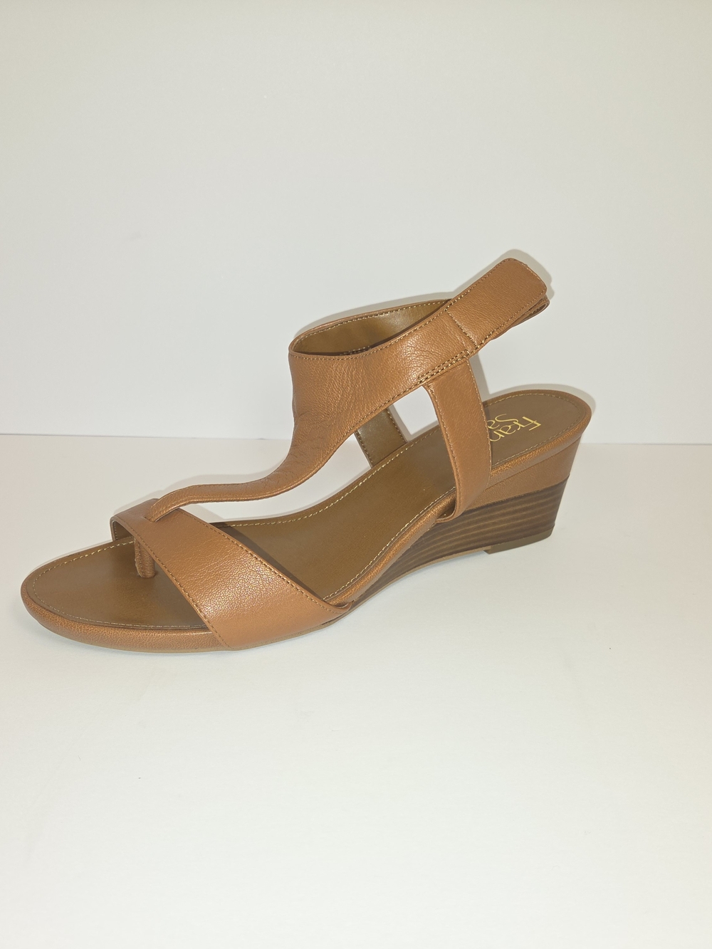 Franco Sarto Tan Leather Thong Wedge Sandal Size 9.5